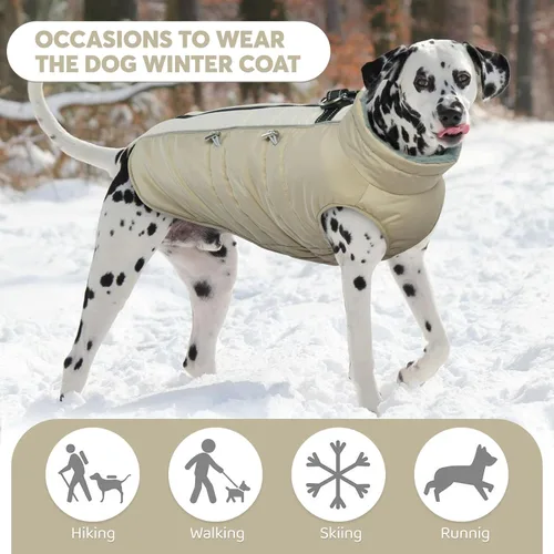 Vista 6 de IDOMIK Abrigo cálido para perros con arnés, chaquetas reflectantes impermeables para perros pequeños, medianos y grandes, chaqueta de invierno
