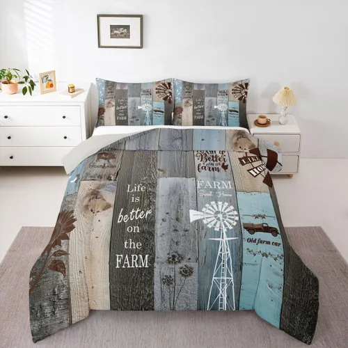Vista 28 de Erosebridal Juego de edredón rústico de colibrí, juego de ropa de cama de molino de viento rústico para niños, adolescentes y adultos, relleno