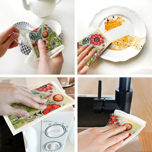 Vista 6 de Juego de 6 paños de cocina de flores primaverales, de secado rápido, absorbentes