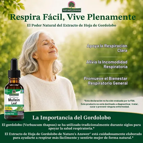 Vista 6 de Nature's Answer Suplemento de hierbas de hoja de gordolobo, 1 oz, sin OMG, sin gluten