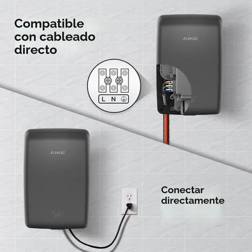Vista 4 de AIKE Secador de manos compacto Jet, 1350W 120V UL aprobado acero inoxidable Negro