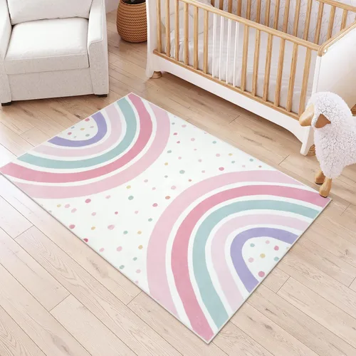 Vista 12 de STARUIA Alfombra lavable de arco iris para guardería de niñas, alfombra pequeña de 3 x 5 pies, alfombras de área coloridas para dormitorio de niños
