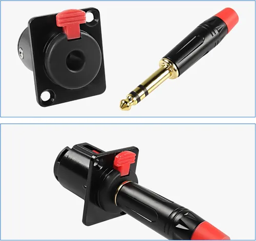 Vista 4 de XMSJSIY Conector adaptador de conector de audio estéreo de 1/4 de pulgada y 0.250 in, montaje en panel de enchufe hembra TS/TRS de 0.250 in