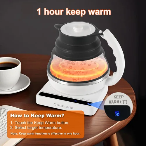 Vista 4 de Hervidor eléctrico plegable de silicona de grado alimenticio ultrafino con control de temperatura variable con doble voltaje, apagado automático