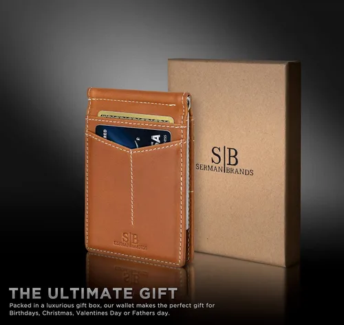 Vista 6 de SERMAN BRANDS RFID Blocking Wallet Slim Bifold - Genuine Leather Minimalist Front Pocket Wallets for Men with Money Clip Gift
