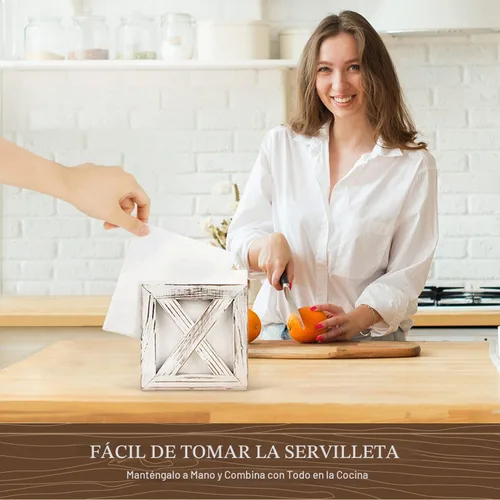 Vista 4 de PUERSI Servilletero de madera de granja para mesas, decoración rústica de cocina para mostrador, dispensador de servilletas ideal para encimeras