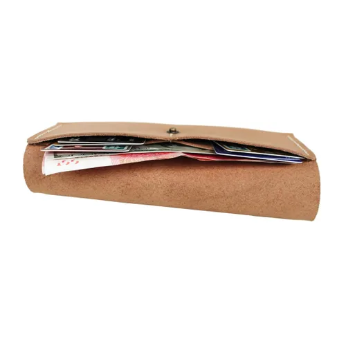 Vista 2 de Handmade Leather Multi-function Envelope Mobile Phone Card Holder Long Simple Wallet Cash(apricot)