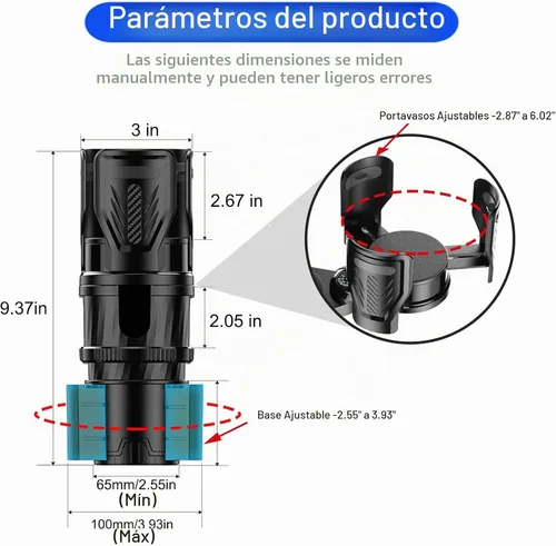Vista 4 de Expansor multifuncional de portavasos 2 en 1 para automóvil, extensor de soporte de doble taza con base ajustable, se adapta a Yeti, Hydro Flask