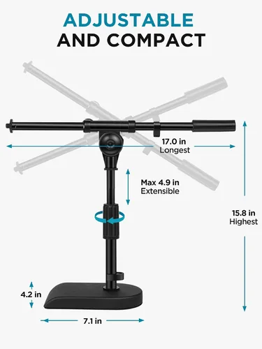 Vista 7 de InnoGear Soporte de micrófono de escritorio ajustable, base pesada con embrague giratorio de agarre suave, brazo de pluma, soportes roscados