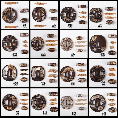 Vista 3 de Gold Silver Plated Brass Tsuba Hand Guard Kashira Fuchi Menuki DIY Sword Handle Mountings