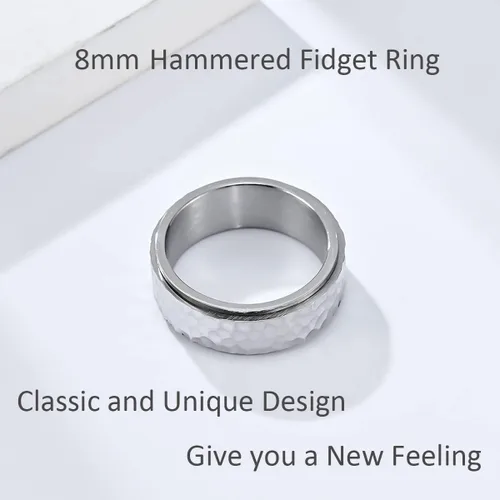 Vista 3 de Nanafast Anillos de ansiedad de acero de titanio de 0.236 in0.315 in para mujeres y hombres, anillos martillados de moda, anillos geniales