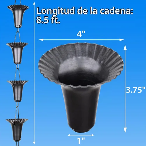 Vista 7 de Cadenas de lluvia de copa estriada para canaletas de 8.5 pies