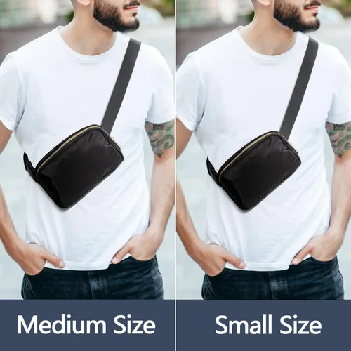 Vista 3 de Paquete de 2 riñoneras cruzadas para mujer, riñoneras a la moda, impermeable, lindo monedero pequeño para viajes, entrenamiento, correr, negro beige