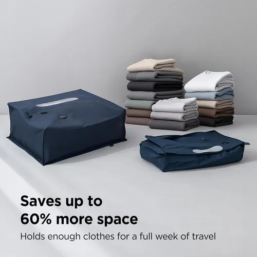 Vista 4 de Bolsas de compresión de viaje con sellado al vacío para equipaje de mano, impermeables, herméticos con ventana y válvula unidireccional integrada
