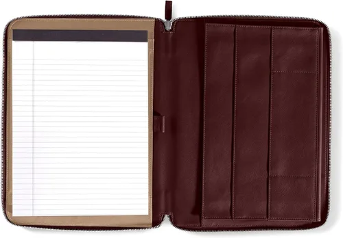 Vista 9 de Leatherology Cartera ejecutiva Burdeos con cremallera, bolsillo interior de piel de grano completo, bolsillo interior para tableta, lazo