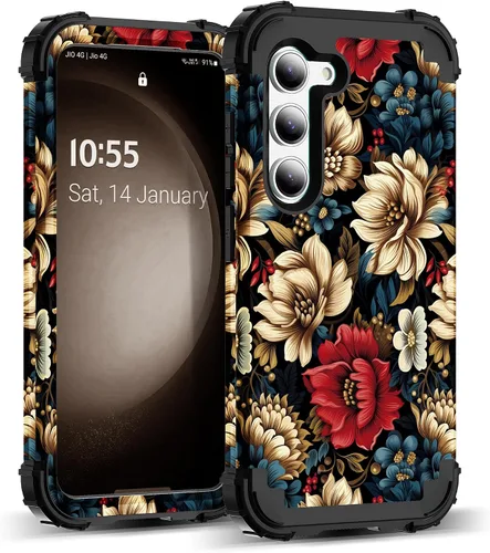 Vista 33 de Funda para Galaxy A14 5G Case, Patrón Floral 3 en 1 Protección Resistente de Servicio Pesado a Prueba de Golpes Parachoques de Goma de Silicona