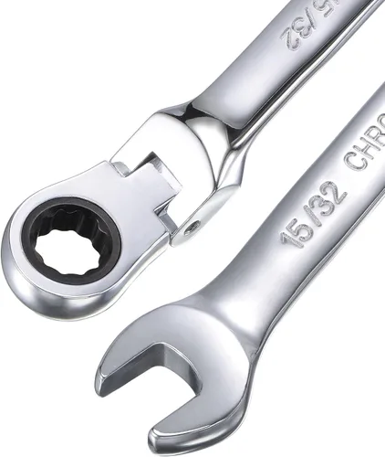 Vista 3 de uxcell Llave combinada de trinquete de cabeza flexible de 15/32 pulgadas SAE 72 dientes 12 puntos de trinquete de caja terminada herramientas