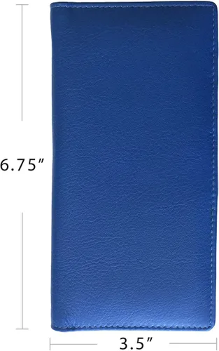 Vista 5 de RFID chequera de piel con ranuras para tarjetas de crédito y soporte para pluma.