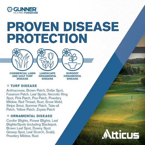 Vista 3 de Atticus Gunner 14.3 Propiconazol Fungicida (16 oz) controla el parche marrón, mancha de dólar, tizones, mildiú polvoriento y óxidos