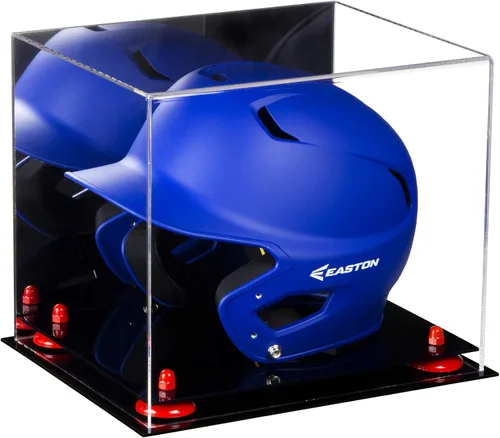 Vista 172 de Better Display Cases Vitrina acrílica para casco de bateo de béisbol con espejo, elevadores rosados, montaje en pared y base de espejo (V22/A012)