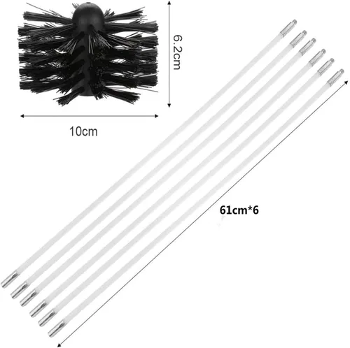 Vista 2 de Kit de limpieza de ventilación de secadora, kit de limpieza de conductos de secadora con 6 varillas flexibles y 1 cabezal de cepillo de nailon