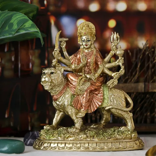 Vista 3 de alikiki Diosa hindú pequeña estatua de Durga – 5.7 pulgadas de alto Dios indio Durga en tigre, ídolo en casa, oficina, templo Puja, escultura Mandir
