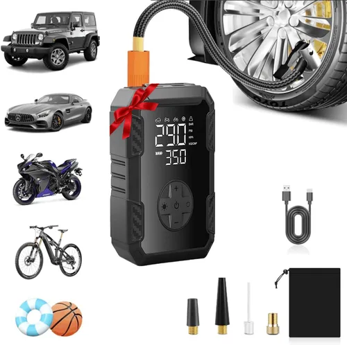Vista 10 de Bomba de aire portátil para neumáticos de automóvil, inflador de neumáticos de 150 PSI inalámbrico con luz LED, compresor de aire recargable
