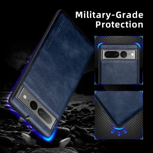 Vista 2 de X-level Funda de piel sintética para Google Pixel 7 Pro, a prueba de golpes Azul
