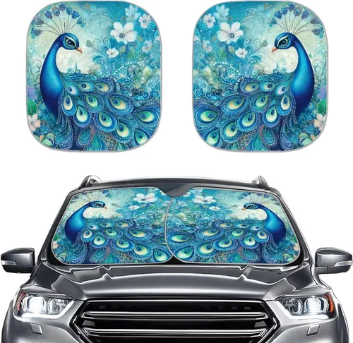 Vista 6 de Parasol para parabrisas de automóvil con estampado de playa tropical, protección universal para proteger el interior del automóvil, bloquea