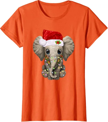 Vista 51 de Lindo elefante de Navidad luz divertido elefante amante de Navidad regalo camiseta Negro