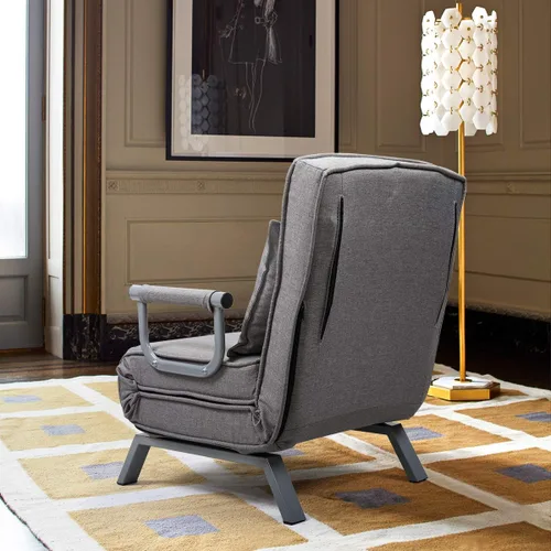 Vista 4 de Sofá cama plegable con brazos convertibles, sillón reclinable de ocio con almohada y respaldo ajustable de 5 posiciones para oficina en casa