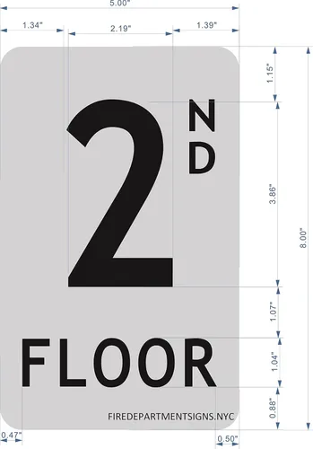 Vista 2 de Signo de piso 2º (cepillo de aluminio, 5X8)-La línea Mont Argent.