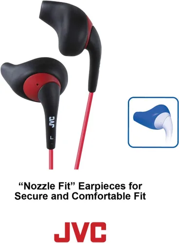 Vista 2 de JVC Boquilla negra y roja segura Comfort Fit a prueba de sudor Gumy Sport Auriculares con cable largo de color HA-EN10B