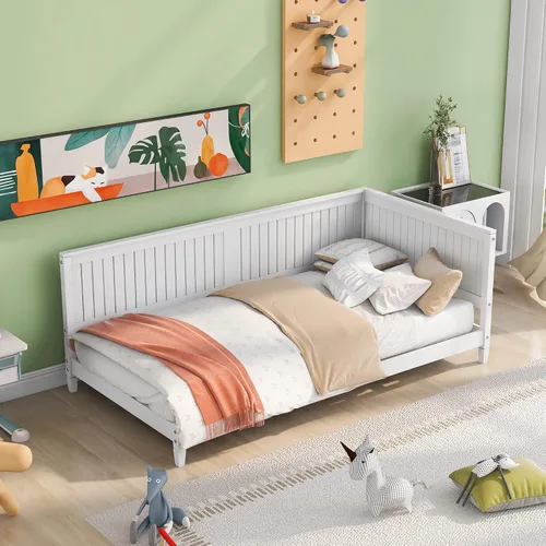Vista 11 de Marco de sofá cama de madera maciza clásica y moderna, tamaño individual, sofá cama de madera audaz para dormitorio o sala de estar, no necesita