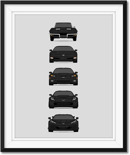 Vista 14 de Custom Car Posters Póster hecho a mano compatible con Chevy Corvette Z06 Generations e impresión de Chevrolet Corvette C2 C5 C6 C7 C8 Z15 Multi