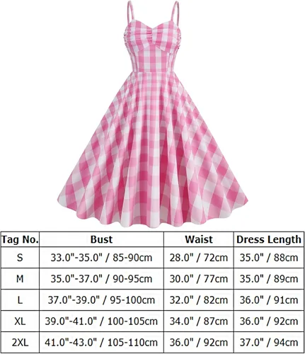 Vista 6 de Vestido a cuadros rosa de los años 50 para mujer, disfraz de Halloween Pin Up Rockabilly para cosplay, vestidos de fiesta vintage Rockabilly