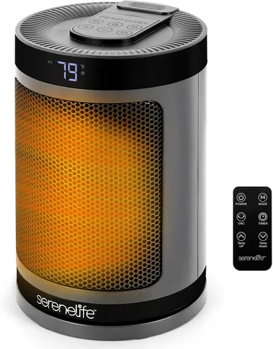 Vista 8 de SereneLife Calentador de espacio portátil – Calentador eléctrico de cerámica PTC de 1500 W con termostato, control remoto, temporizador de 12 horas