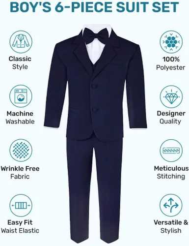 Vista 2 de Boy's 5-Piece Suit Set - Includes Suit Jacket, Dress Pants, Matching Vest, White Dress Shirt, Neck Tie