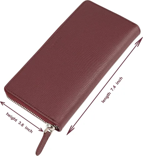 Vista 5 de BOTANNER Cartera para mujer, piel auténtica, 2 compartimentos para billetes, bolsa con cremallera para monedas, 8 ranuras para tarjetas de crédito