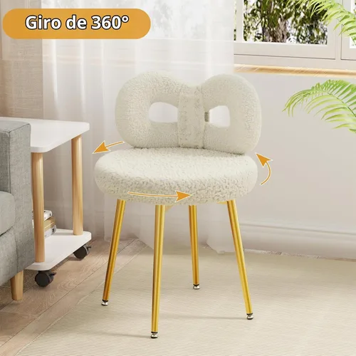 Vista 3 de ROOMTEC Silla de tocador giratoria con respaldo, silla de escritorio tapizada para niñas, tocador moderno para dormitorio, sala de estar