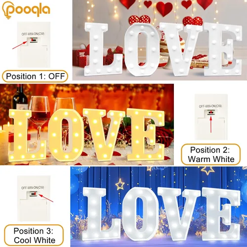 Vista 2 de Pooqla Letras con luces LED de marquesina, letras decorativas iluminadas en blanco cálido y blanco frío, letras del alfabeto iluminadas para niños