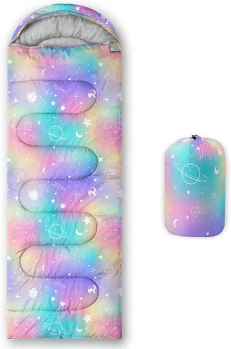 Vista 9 de BSNTHO Saco de dormir para camping, 3 estaciones, clima cálido y fresco, ligero, saco de dormir impermeable para adultos y niños, viajes y al aire