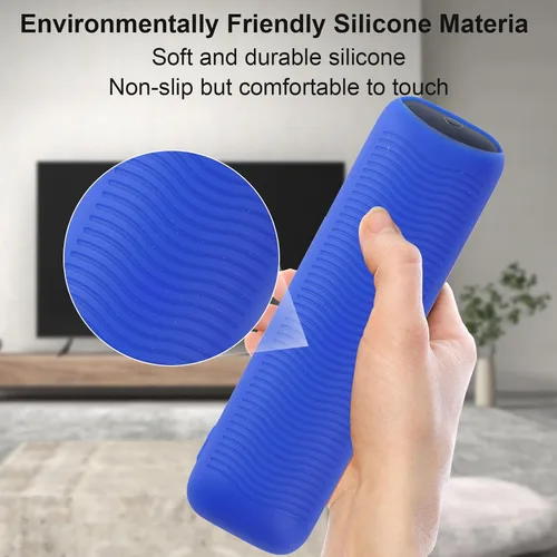 Vista 6 de Funda protectora de silicona azul con correa para 2025 Onn Google TV Box 4K pro Remote, a prueba de golpes, cubierta antisuciedad para controlador
