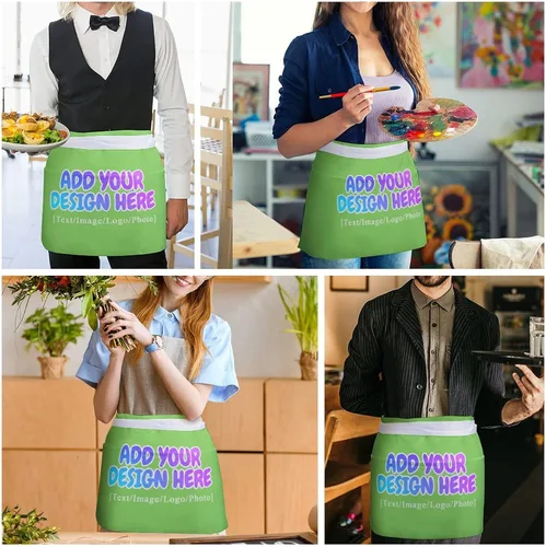 Vista 147 de AXKEUDO Delantal personalizado con bolsillos, delantales de cintura para camarera para cocinar en casa, restaurante, servir trabajo