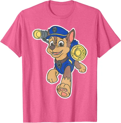 Vista 31 de Paw Patrol Chase Character Patch - Camiseta negra de manga corta con cuello redondo y ajuste clásico, talla S Negro