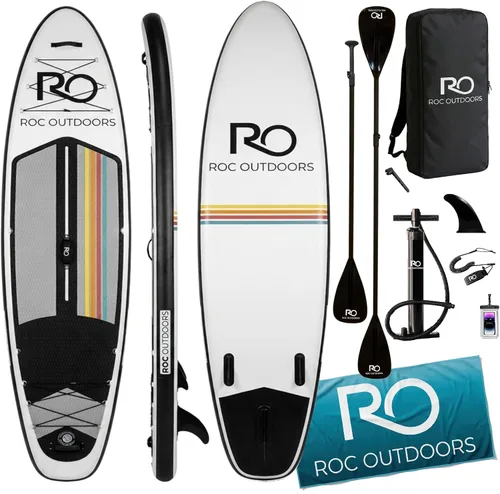 Vista 14 de Roc Tabla de remo inflable con accesorios y mochila de alta calidad, cubierta antideslizante, bolsa impermeable, correa, remo y bomba de mano.