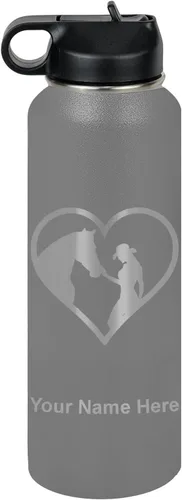 Vista 35 de LaserGram Botella de agua personalizada, corazón de vaquera de caballo, acero inoxidable de doble pared aislada al vacío con popote superior, regalo