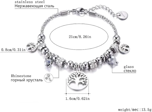 Vista 7 de Pulseras elásticas para mujer pulsera de cristal de acero inoxidable para niñas pulsera elástica de regalo para amigas cristal Sin gemas