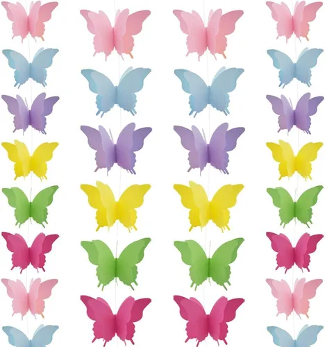Vista 12 de Guirnalda de papel de mariposa grande, 4 unidades, cortina de mariposa, para colgar, decoración colgante para Halloween, fiesta de cumpleaños, baby