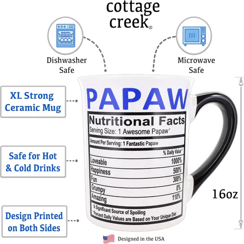 Vista 2 de Cottage Creek Tazas Taza de café Papaw Tazas de café grandes de cerámica de 16 onzas para abuelo, papá, papá, pappy Regalos para hombres